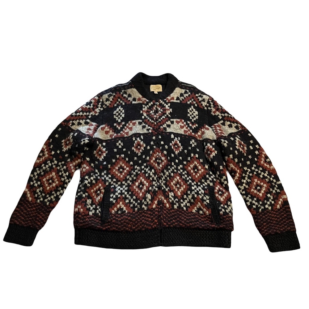 Lucky Brand Vintage Aztec Zip-Up Sweater Jacket Black Mens XL Heavyweight Knit - Picture 2 of 12
